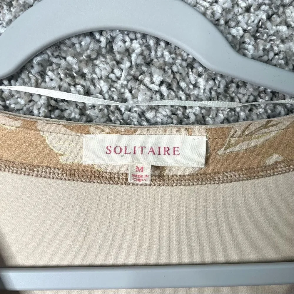 Solitaire Jacket Women's Medium Tan Rose Floral Print Open Front‎ Lightweight